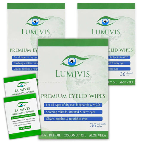 Lumivis Tea Tree Oil Eyelid Wipes - 108 Individually Wrapped Pads for Daily Eye Cleansing and Makeup Removal - Soothe, Cleanse & Revitalize - Lumivis.us