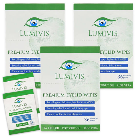 Lumivis Tea Tree Oil Eyelid Wipes - 108 Individually Wrapped Pads for Eye Care