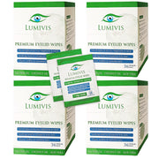 Toallitas para párpados con aceite de árbol de té Lumivis (paquete de 4) - 144 toallitas envueltas individualmente para la limpieza diaria de los ojos y la eliminación del maquillaje - Alivia, limpia y revitaliza