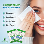 Lumivis Tea Tree Oil Eyelid Wipes for sore eyes demodex blepharitis itchy and dry eyes