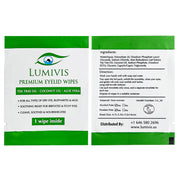 Lumivis premium eyelid wipes made with tea tree oil, coconut oil and aloe vera for all types of dry eye, blepharitis and mgd, soothing relief for irritated and itchy eyes, cleans, soothes and nourishes eyes 1 wipe