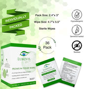 individually packed lumivis premium eyelid eyelash wipes tea tree oil 36 pack hypoallergenic sensitive tearless sterile wipes