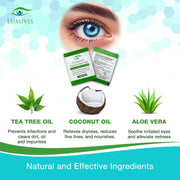eyelid wipes with natural and effective ingredients - tea tree oil, coconut oil, aloe vera