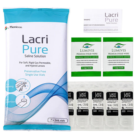 Menicon LacriPure Saline Solution and Lumivis Tea Tree Oil Wipes - Complete Eye Care Bundle - Lumivis.us